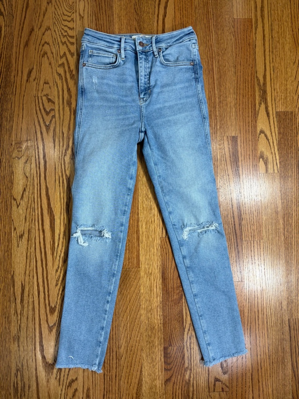 Free People We The Free Distressed Raw Hem High-Rise Denim Skinny Jeans (27)